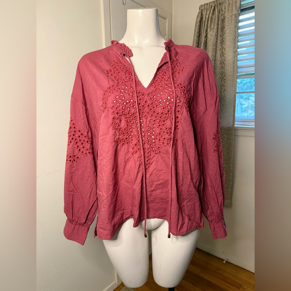 Zara Rose Embroidered Blouse, peasant blouse, boho size large